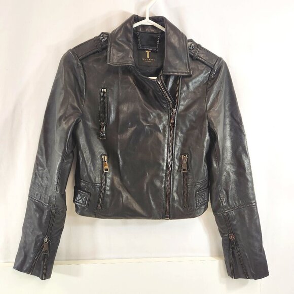 Ted Baker London Ssali Cropped Leather Jacket Small/XS - Picture 1 of 16